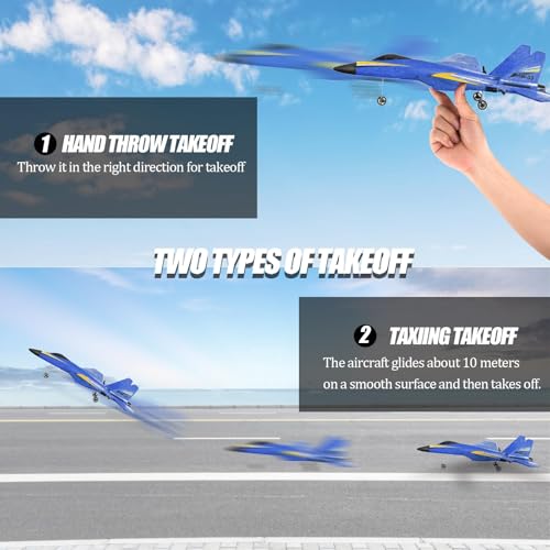 Uniiking® Remote Control Airplane for Kids, 2 Channels Foam Rc Planes Wireless Toy, Cool Light,Hobby Rc Glider Aircraft Gifts for Beginners Teen Boys Girls Adult (Blue+2PCS Battery)