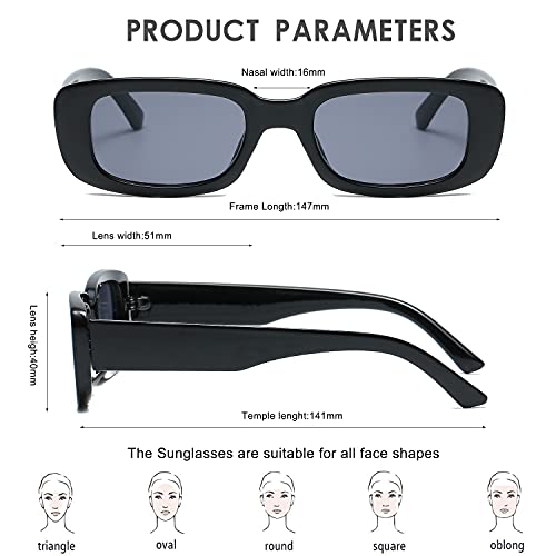 CHBP Retro Rectangle Sunglasses Womens Men Trendy Vintage Narrow Polarized UV Protection 90s Sunglasses For Women -3 Pack