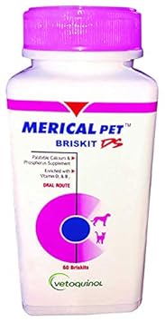 Vetoquinol MERICAL PET BRISKIT DS Calcium and Phosphorus Supplement for Dogs and Cats - 60 Tablets by Jolly and Cutie Pets