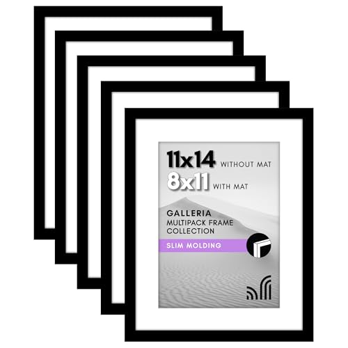 Americanflat 11x14 Picture Frame Set of 5 in Black - Use as 8x11 Picture Frame with Mat or 11x14 Frame Without Mat - Picture Frames Collage Wall Decor - Horizontal or Vertical Display