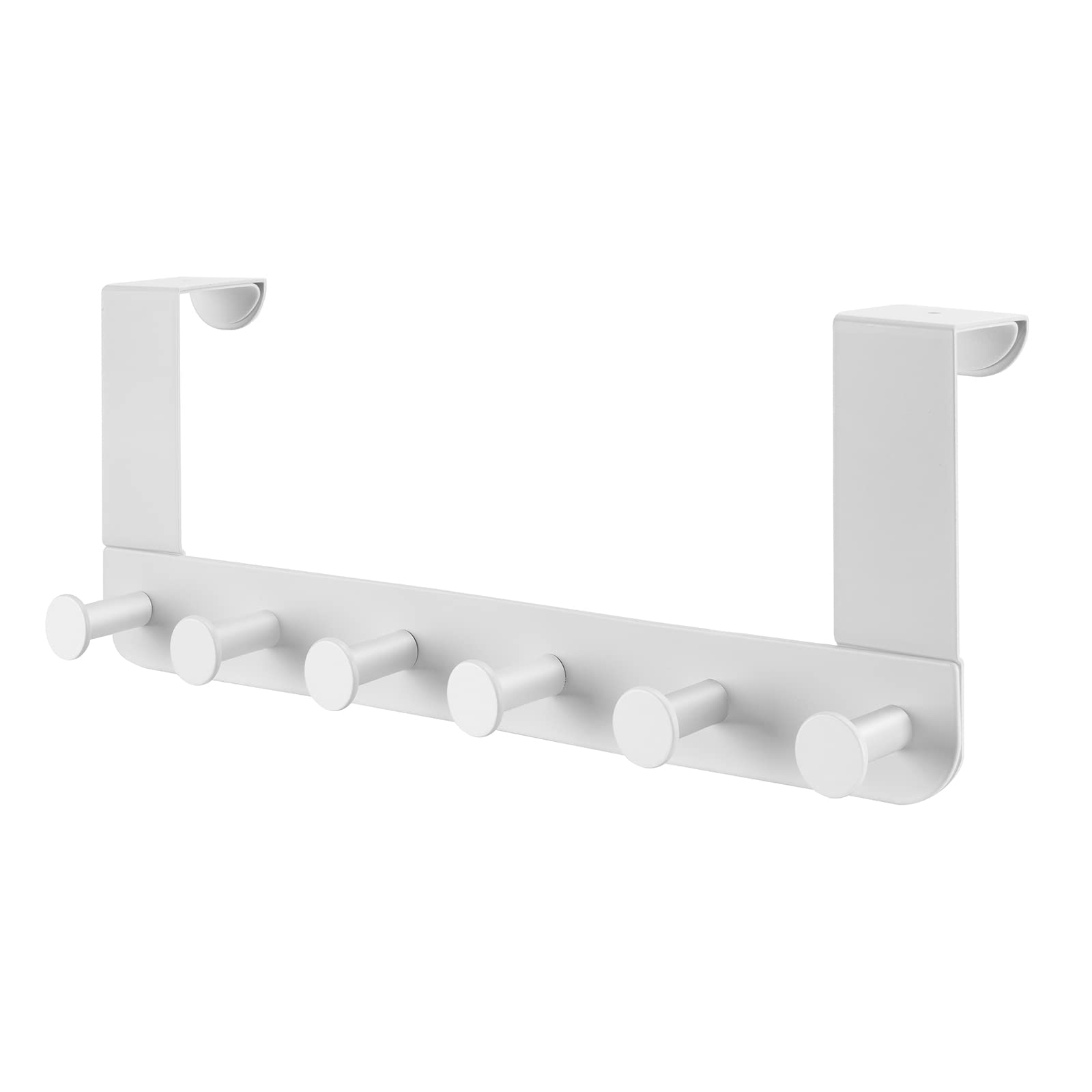 Photo 1 of Heavy Duty Metal Over the Door Hooks, Back of Door 6 Peg Coat Rack for Hanging Clothes Purse Bags, Sturdy Overdoor Hanger Hook, No-Drill Door Mount Bathroom Towel & Robe Holder, Modern Matte White