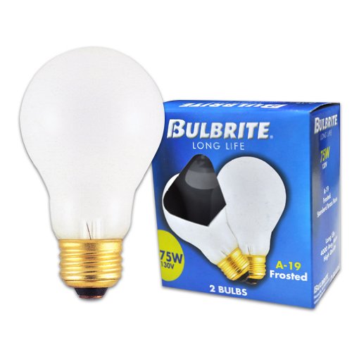 Bulbrite 75A 75-Watt 130-Volt Long Life Standard Incandescent A19 2-Pack, Frost