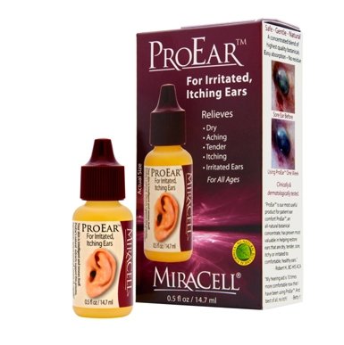 MiraCell ProEar - for Dry Itchy Ear Relief (2 Pack of .5oz Ear Drops) with Liberty Cleaning Cloth