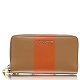 MICHAEL KORS Colorblock Leather Wristlet in Acorn/Orange