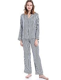 Serenedelicacy pijama de satén sedoso de manga larga para dama