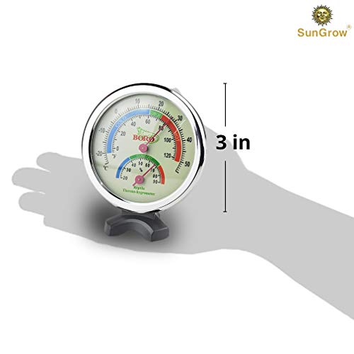 SunGrow Humidity and Temperature Meter, 3 Inches, Analog Gauges for