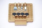 Sakranco Cheese Board Tray With Slide Out Drawer & Cutlery Set (Knife, Spreader, Fork & Shaver) |BONUS Complimentary 4 Slate Markers & 2 Pens | 100% Natural Bamboo Platter For Crackers, Fruit, Meat ..