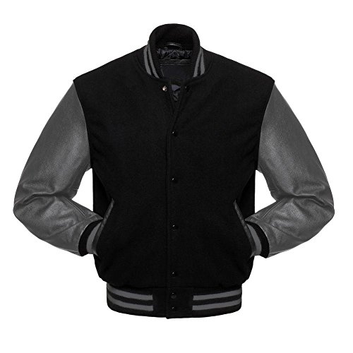 Maximos USA Men's Premium Vintage Baseball Letterman Varsity Jacket (Small, Black Gray)