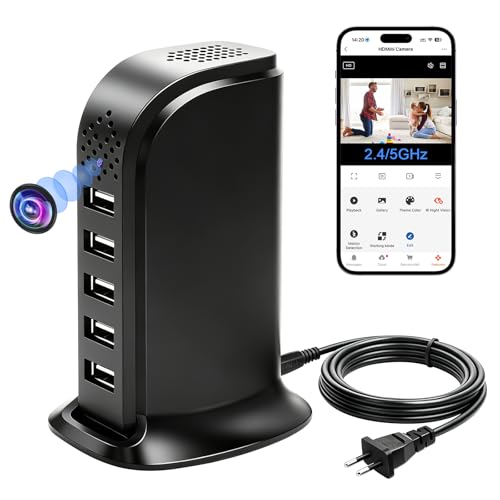 Nisanmoon 5G WiFi Hidden Camera, 5 Ports USB Charger with Hidden Camera, 1080P HD Wi-Fi Mini Hidden Spy Camera with Motion Detection and Remote View