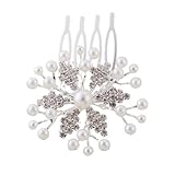 FACILLA® Silver Plated Snowflake Rhinestone Faux Pearl Bride Bridal Hair Comb Pin