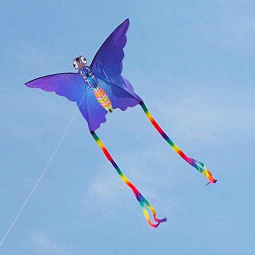 Besra Huge Colorful Butterfly Kite Single Line Easy To Fly Insect Nylon Kite With Handle & Strings for Kids & Adults (Blue)