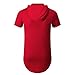 OLRIK Men's Hipster Hip Hop Curved Hem Hoodie Side Zipper T Shirt Red L