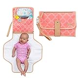Portable Changing Pad & Clutch Station for Diaper Bag | Pink | Perfect Gift for Girl Baby Shower | Infants & Newborns | Waterproof Liner & Head Cushion | Travel Organizer with Stroller Strap