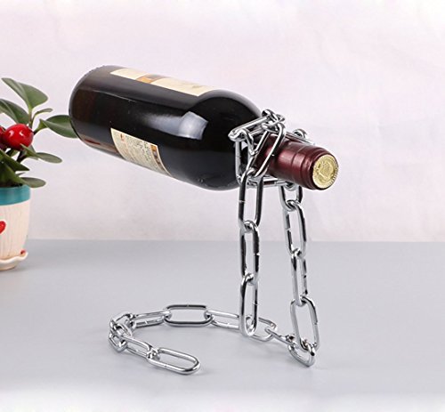 VintageBee Vintage Chain Bottle Holder Steel Link Novelty Magic Floating Wine Bottle Rack/Holder - Holds Bottles In the Air (Silver) - Thumbnail 6
