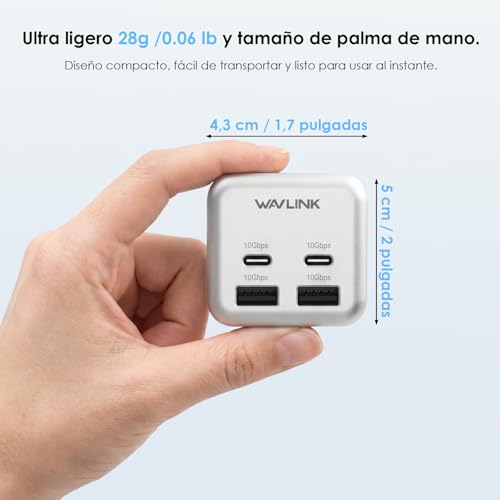 Mac mini M4 Hub | WAVLINK 6 puertos: 2 USB-C 10G, 2 USB-A 10G, lector tarjetas SD/TF 3.0 | Transferencia rápida y conexión múltiple para Mac mini M4 y M4 Pro