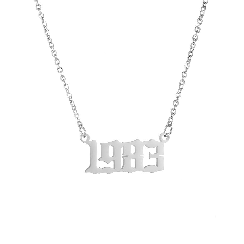 AFSTALR Birth Year Necklace Women Birthday Gifts Charm Friendship Jewellry for Girls Birthday Year Number 1983 Silver