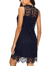 Romwe Vestido de fiesta de cóctel elegante sin mangas, de encaje, para mujer