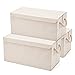 EZOWare Extra Large [3-Pack] Linen Fabric Foldable Storage Cubes Bin Box Containers with Lid and Handles - Light for Home, Office, Nursery, Closet, Bedroom, Living Room (24x12x12inch)