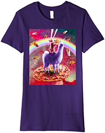 Womens Laser Eyes Outer Space Cat Riding On Llama Unicorn T-Shirt Large Purple