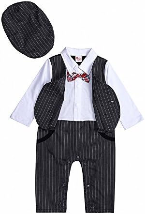 Baby Boys Rompers,2Pcs Toddler Formal Tuxedo Outfit Suit &amp; Berets Hat with Bowtie