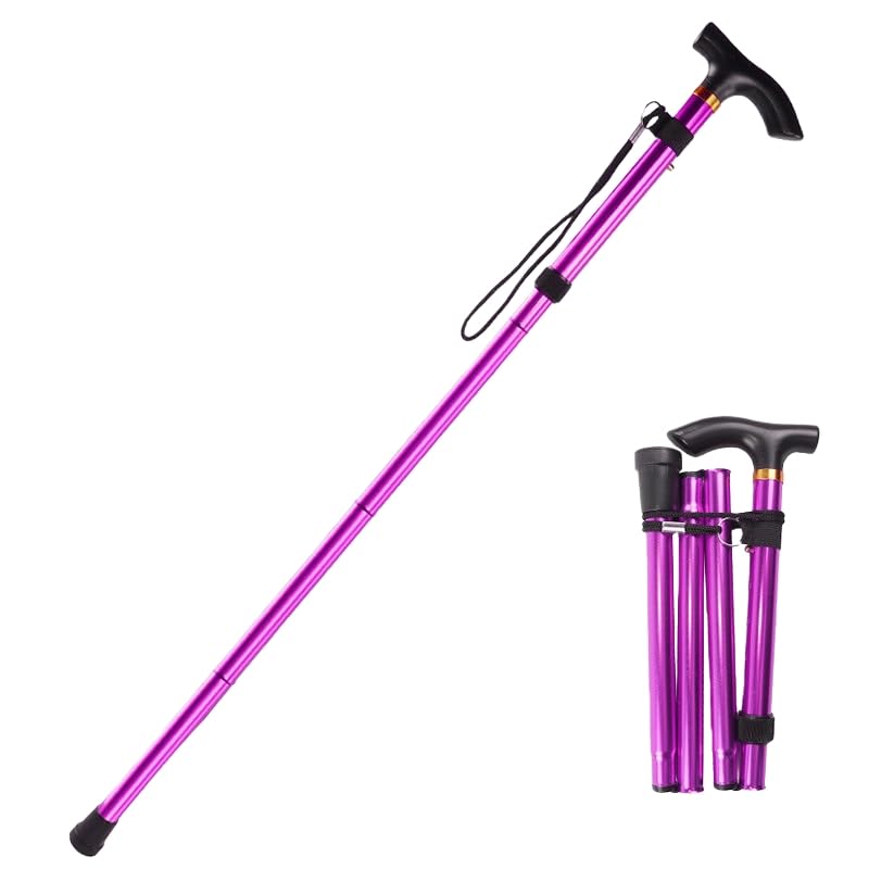 Foldable Walking Stick for Seniors & Adults, Adjustable & Lightweight Mobility Aid with Soft Ergonomic Handle for Men and Women, Collapsible Cane for Travel and Elderly Support (Purple)