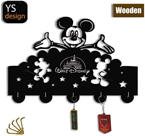 Mickey Mouse Key Hooks-Disney Cartoon Wall Hooks Heavy Duty 21LB(Max),Wall Décor,Wood Coat Hooks, Key Holder,Key Hanger for Wall、Entryway and Kitchen