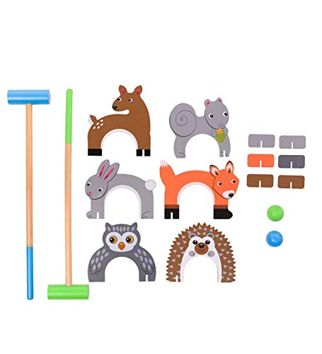 Woodland Animal Croquet Set for Kids - Outdoor Yard Games Includes 6 Wickets, 2 Mallets, 2 Balls, Instructions - Mallets Measure 24'' Long - Thumbnail 2