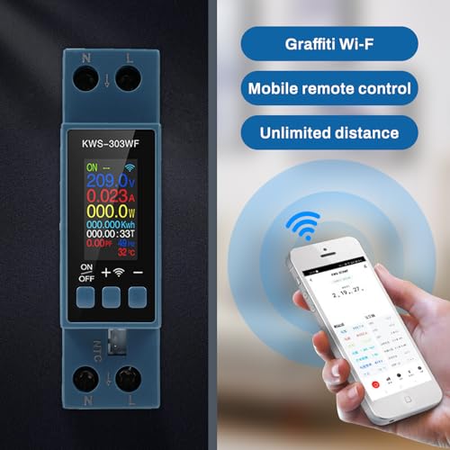 Electric Energy Meter Wifi 40A Single Phase AC 85-290V Voltage and Current Measurement with Over Temperature and Overcurrent Protection KWS-303WF