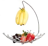 Fruit Basket with Banana Holder, Luxe Premium's Fruit Basket with Banana Hanger, Elegant and Decorative Chrome Fruit Bowl with Banana Hook, Amazing Design, Fashionable and Stylish Look