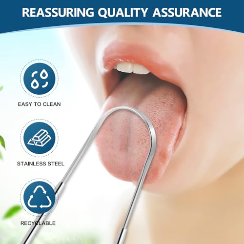 Brencco Steel Tongue Cleaner, Tongue Scraper with Case, 2 Pieces Tongue Nettaliser, Tongue Scraper for Oral Hygiene, Reusable Set