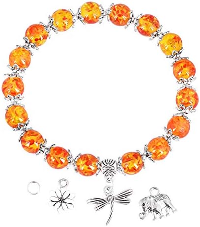 Yungger 7" Handmade Natural Stone 8mm Round Beads Stretch Bracelet Elephant Flower Dragonfly Lucky Healing Bracelet