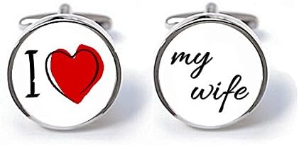 "I Love My Wife" Cufflinks,Red Heart Cufflinks,Wedding Cufflinks,Handmade Cufflinks,Glass Round Silver Cufflinks,Charm Jewelry,Shirt Cufflinks