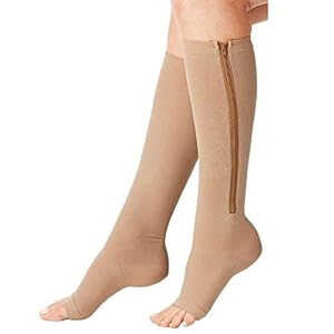 Image of Aniwon Compression Socks Toe Open Leg Support Stocking Knee High Socks with Zipper Beige,Large