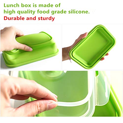Silicone Lunch Box Set of 3 Collapsible Food Storage Containers with BPA Free Airtight Plastic Lids，Kitchen Microwave Freezer and Dishwasher Safe Kids，for kitchen refrigerator Camping Hiking School