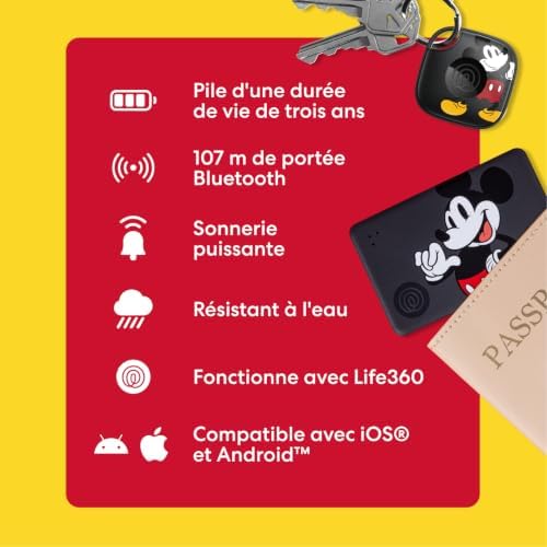 x Disney Tile - Starter Pack - Trackers et dispositifs de Suivi d'objets Bluetooth pour clés, Portefeuilles & Autres. Compatible avec iOS & Android. Lot de 2 (Noir Tile/Slim) - Mickey