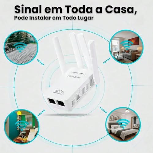 Repetidor Wi-Fi 300Mbps 4 Antenas com WPS para Rede 2.4GHz | Amplificador Extensor de Internet