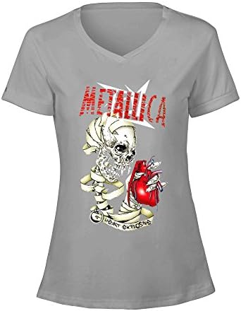 TooWest Thrash Metal Rock Metallica Womens V Neck Tee Shirt Grey