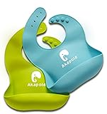 Silicone Baby Bibs, Soft, Waterproof, Easy Clean, Unisex Bibs with Adjustable Snaps for Babies and Toddlers (5-60 Months), Set of 2 Colors ( Green / Blue )