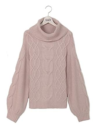 Amazon Torte トルテ オフタートルケーブルニット ピンク F