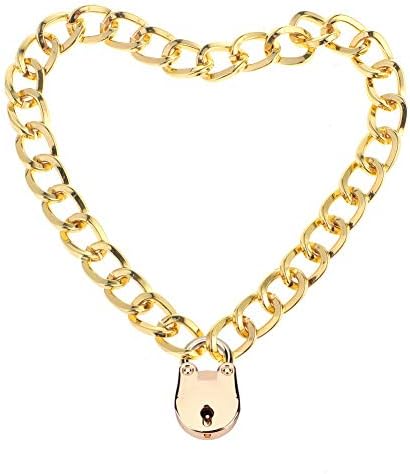 Lover Heart Padlock Necklace Metal Padlock Collar Choker for Men Women with Lock and Key 16in