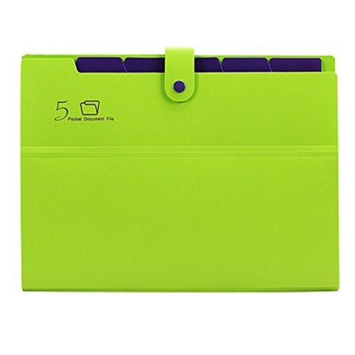 Kobest  5  Pockets Expanding file folder  Accordion document Organizer,A4 Size and letter  with Bouton  closure  For School and Office uses(Green) - Thumbnail 3
