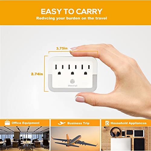 Night Light Plug in, Outlet Extender with Night Light , ZHOORQI Multi-Plug Outlet with Automatic Sensor Light Warm White LED Nightlight Plug Adapter for Home, Kids Room, Corridor,Bedroom (1Pcs)