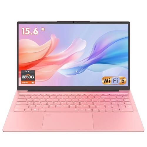 Auusda 15.6" FHD Laptop, R3 3250C up to 3.5GHz, Win 11 Compatible, WiFi 6, Backlit Keyboard + Fingerprint, Dual Full-Featured Type-C, 6000mAh, Portable Laptop for Work, 8GB RAM 256GB SSD Pink