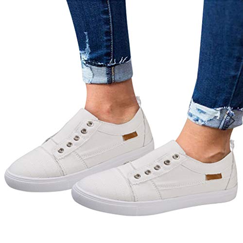 ã€“COOlCCIã€“Womens Distressed Canvas Sneaker Shoes Slip on Flats Running Walking Shoes Loafers Oxfords Fashion Sneaker Beige