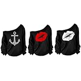 Lips Anchor Off the Shoulder Oversized Slouchy Sweater Sweatshirt Tops Blouses