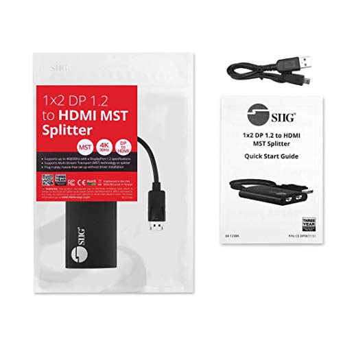 SIIG DisplayPort Splitter for Dual Monitors, DisplayPort 1.2 to 2 HDMI