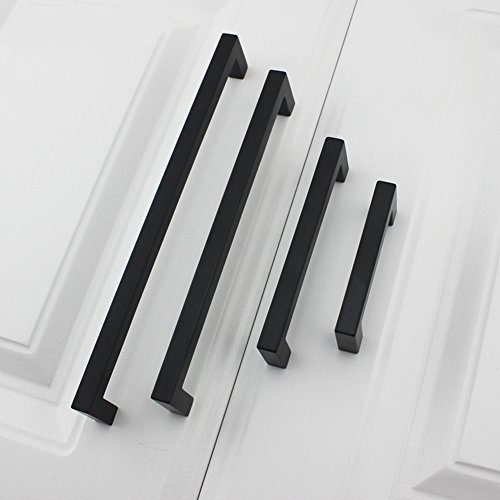 Goldenwarm 10 Pack Black Square Bar Pull Drawer Handle