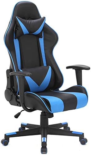 Truker Gaming Racing Chairs Executive Office Swivel Chair Ergonomic High-Back Adjustment Leather Computer Desk Chair with Headrest and Lumbar Support （Blue）
