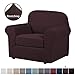 H.VERSAILTEX 2-Pieces Chair Cover Slipcover Furniture Protector Armchair Cover Couch Covers Fit Chair Width Up to 47 Inch, Jacquard Spandex Slipcover Skid Resistance (Chair, Brown)