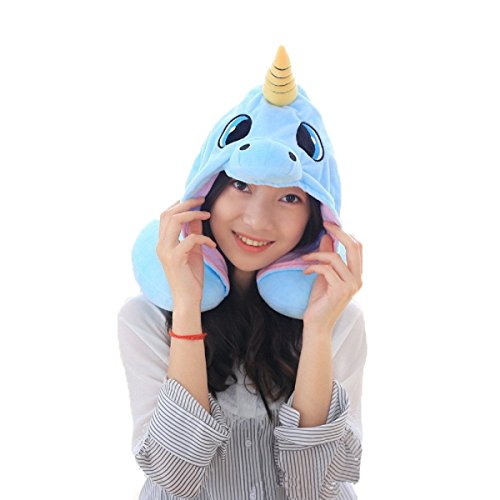 DPIST Unicorn Hooded Animal Travel Neck Pillow Polyester Neck Pillow Support Cushion Unicorn Hoodie Funny Gifts for Children and Women